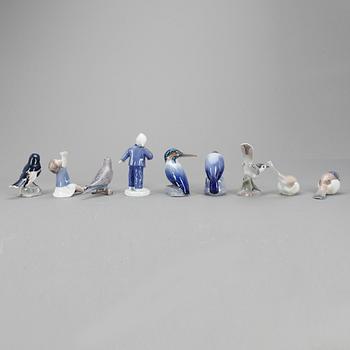 FIGURINER, 9 st, porslin, Bing & Gröndahl, Danmark 1900-tal.