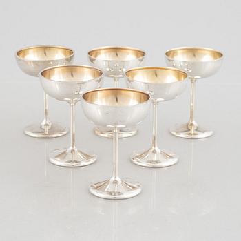 Cocktailglas, 6 st, silver, KG MGAB Uppsala, 1919-1930.