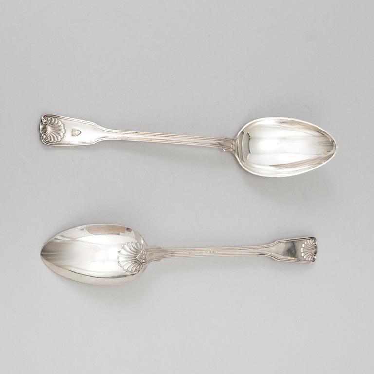 A pair of silver ragout spoons by Gustaf Möllenborg in Stockholm 1896. Total weight ca 205 gram.