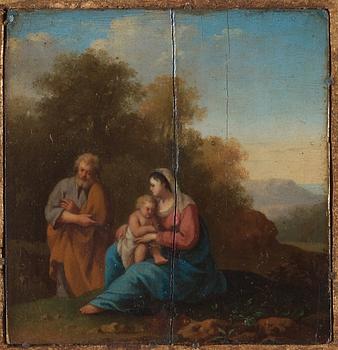 Cornelis van Poelenburgh Attributed to, 3 pictures with the madonna, antique scenes.