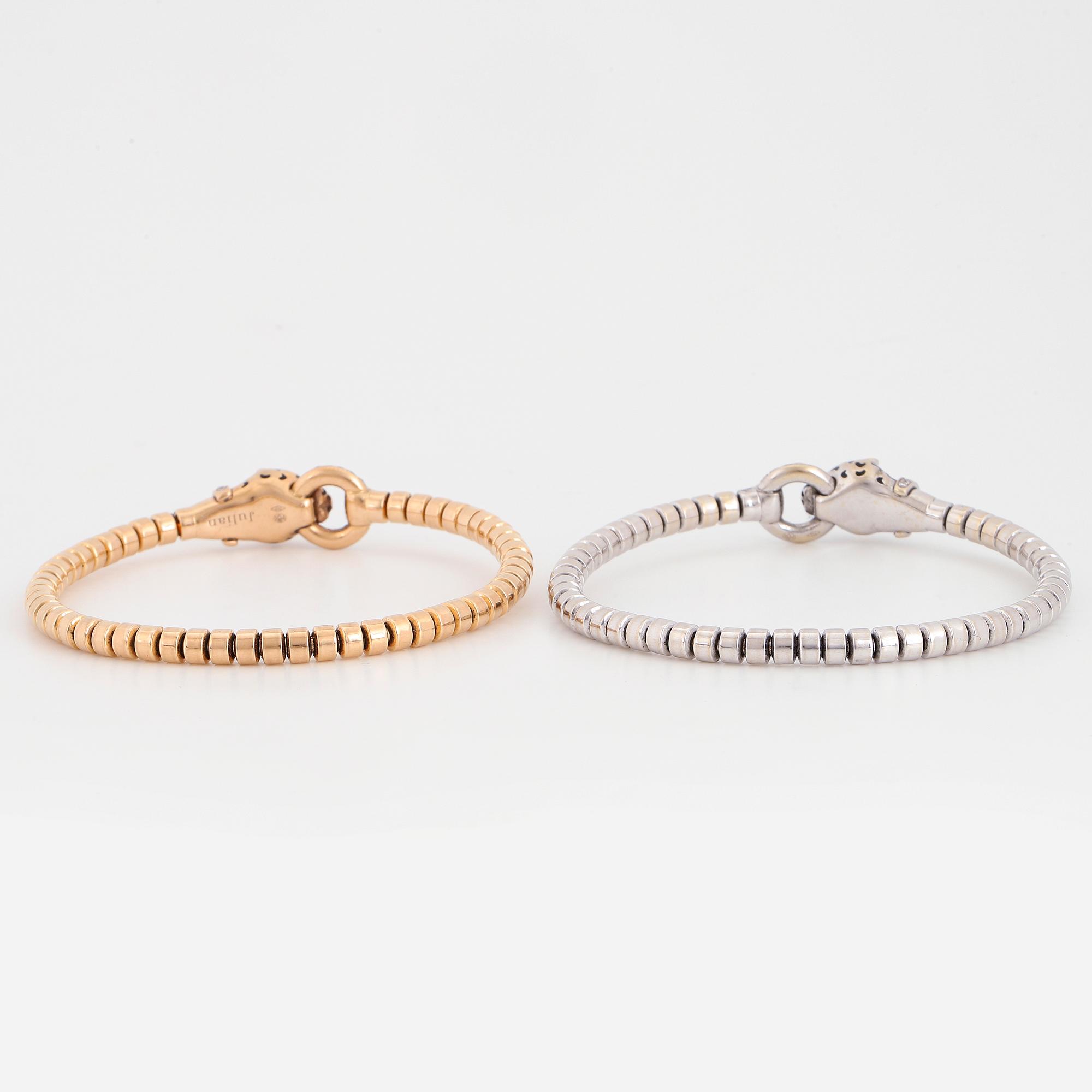 Two panther stretchy white gold and rosé gold with brilliant-cut diamonds.