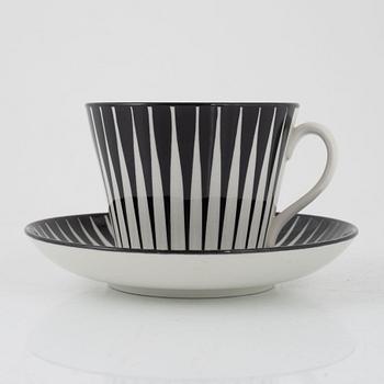 Eugen Trost, six 'Zebra' teacups and saucers, Upsala-Ekeby Gefle.