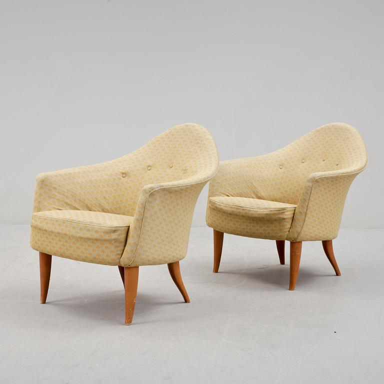 FÅTÖLJER, ett par, "Lilla Adam", Kerstin Hörlin-Holmquist, Nordiska Kompaniets verkstäder, Nyköping, 1950-tal.