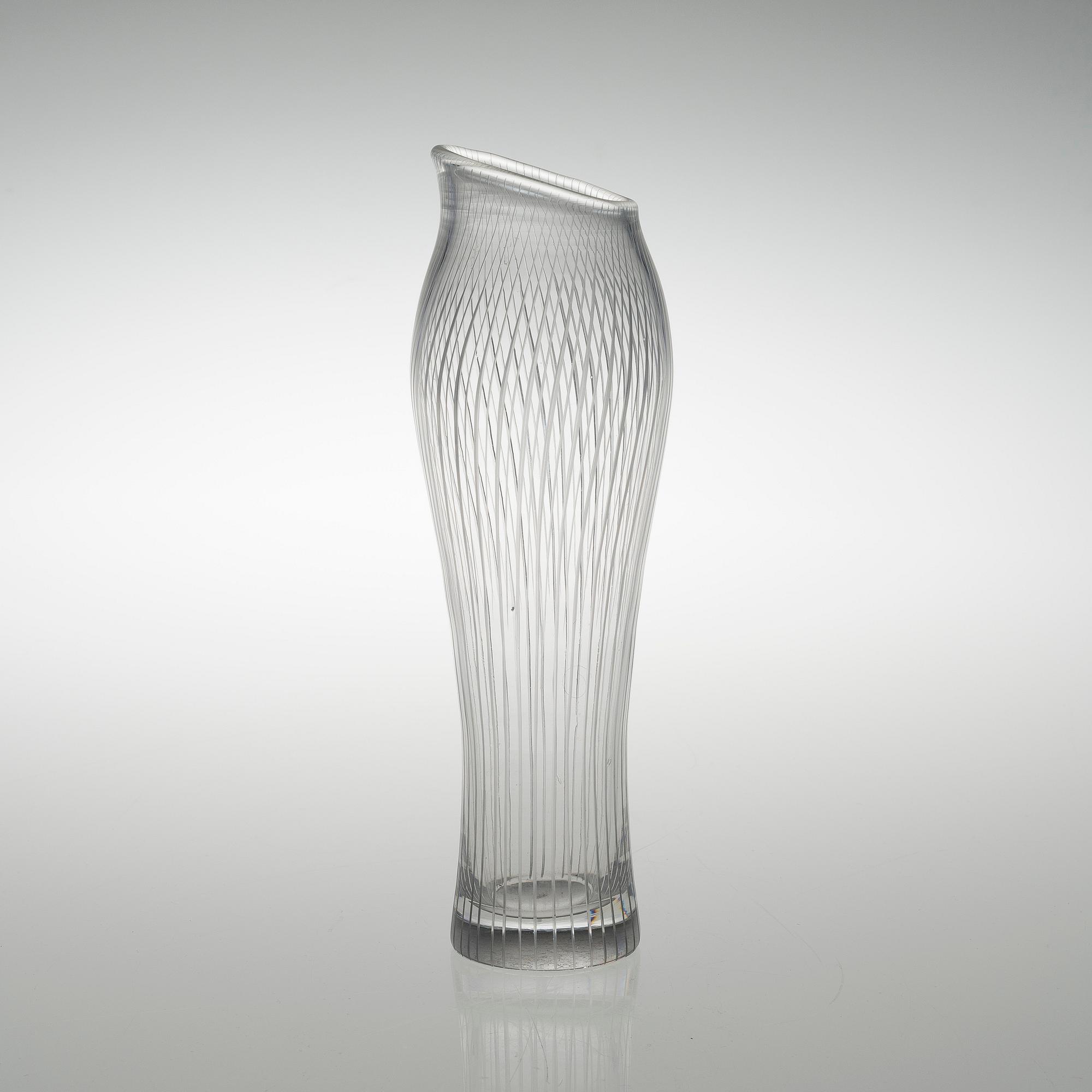 A GLASS VASE, "Varsanjalka" 3215, signed Tapio Wirkkala Iittala.
