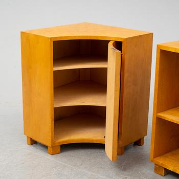 A funkis bookshelve with a corner cabinet, 1930s.