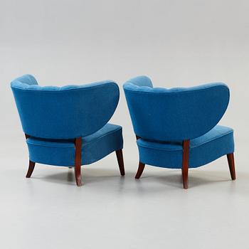 A pair of Otto Schulz easy chairs, Jio-Möbler, Jönköping Sweden probably 1950's.