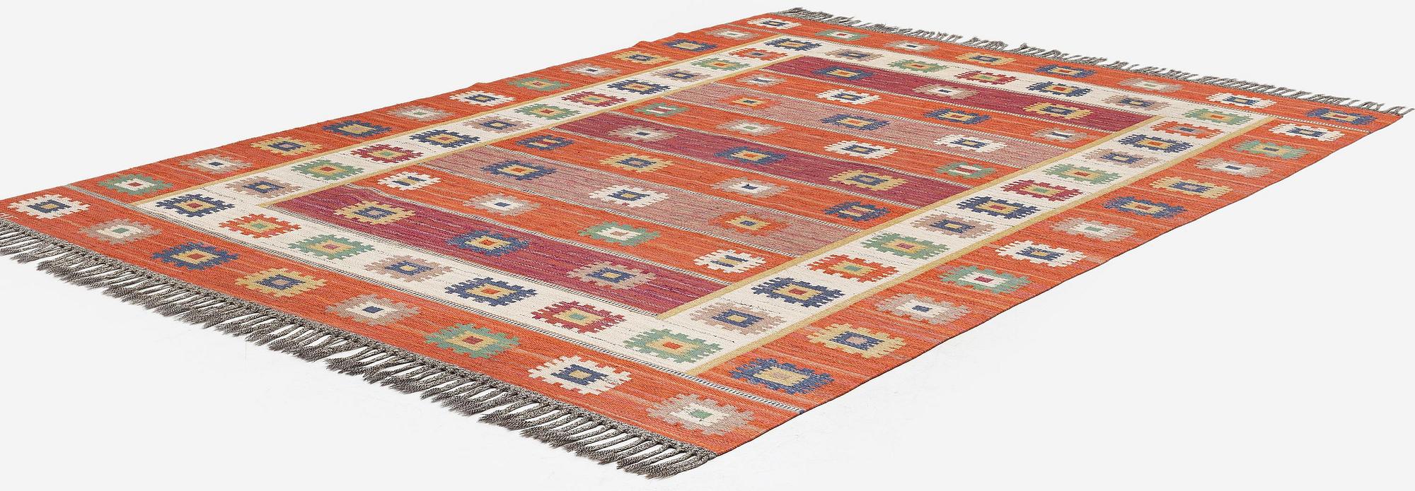 Märta Måås-Fjetterström, a carpet, 'Röd grön äng', flat weave, c. 345 x 251 cm, signed AB MMF.