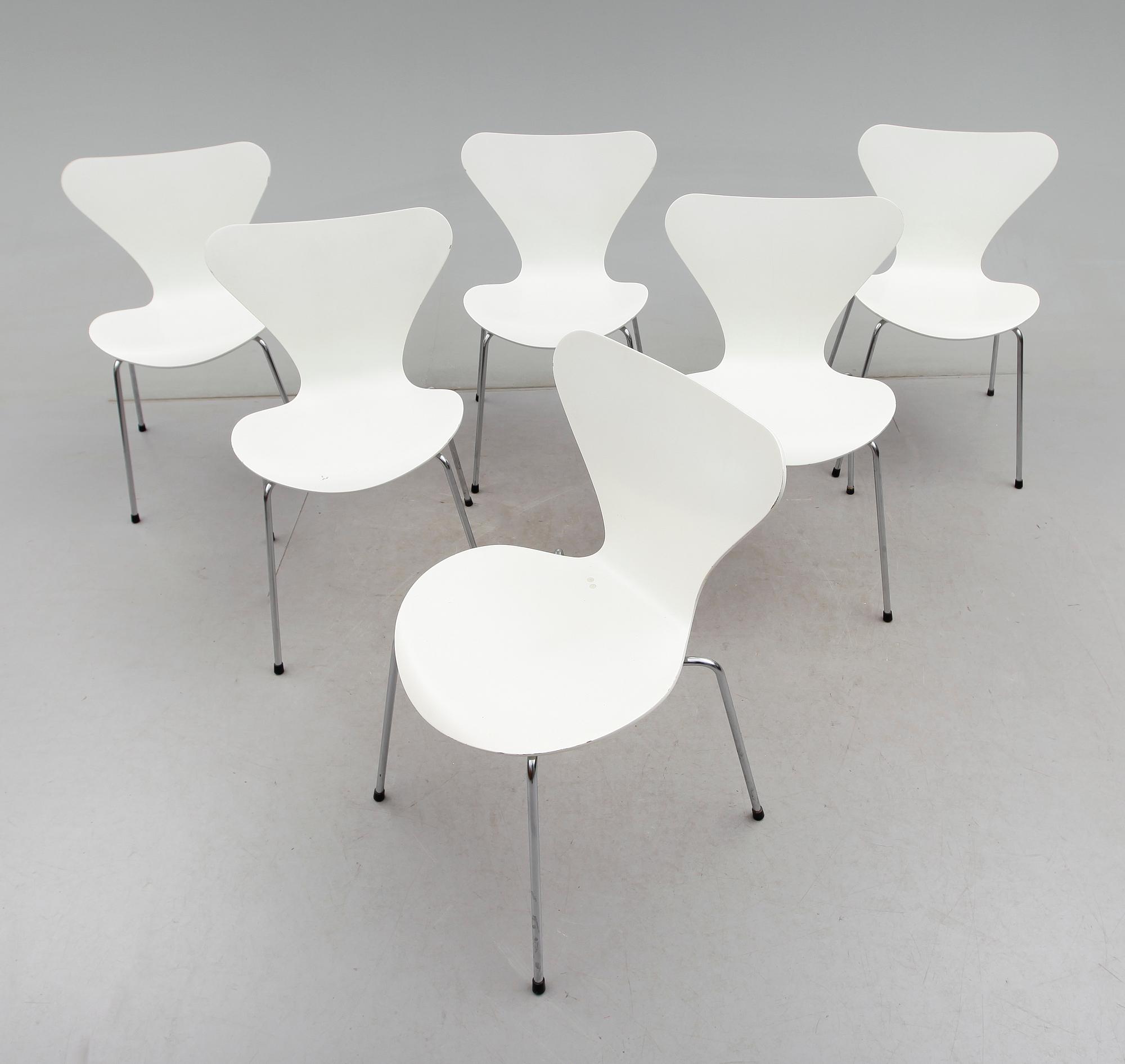 STOLAR, 6 st, "Sjuan", Arne Jacobsen, Fritz Hansen, 1980-tal.
