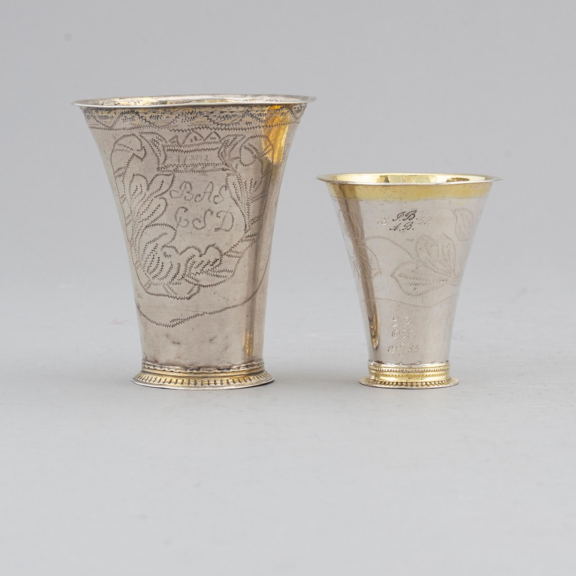 Two parcel-gilt Swedish silver beakers, second half of the 18th Century.