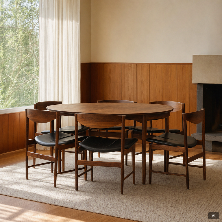 Ib Kofod-Larsen, a seven-piece dining suite, Säffle Möbelfabrik, 1960's.