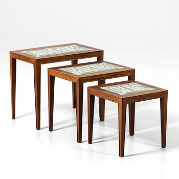 Nest of tables, three pieces, Denmark, second half of the 20th century.
