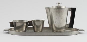 KAFFESERVIS, 4 delar, tenn, Guldsmedsaktiebolaget (GAB) Stockholm, Swedish grace, 1935-36.