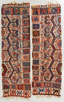 A pair of antique Karman Anatolia Kilims ca 277 x 87 and 261 x 84 cm.