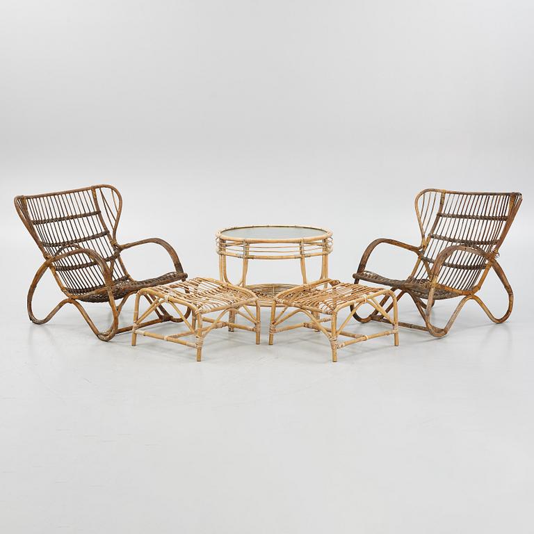 A Rattan Garden Set, 5 pieces, circa 1940s.