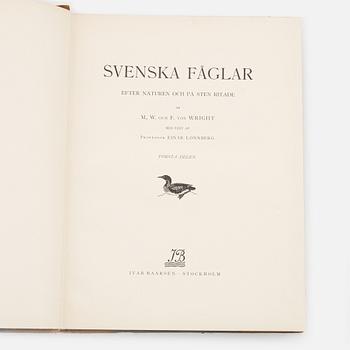 Three volumes of 'Svenska fåglar' by the von Wright brothers, printed at A.Börtsells Tryckeri AB, Stockholm, 1924-29.