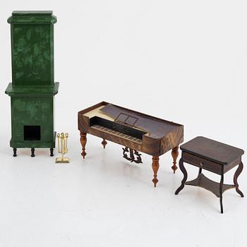 Dollhouse furniture, 16 pieces, including Walterhasen, Germany, and Alexis Westerdahl, Stockholm, 19th/20th century.