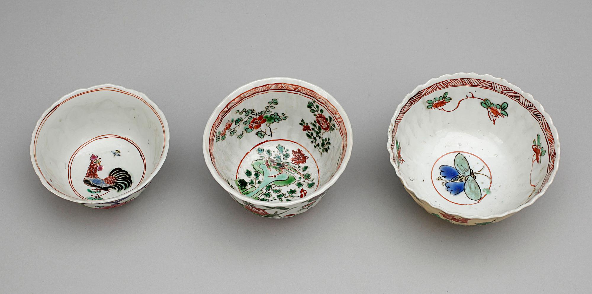 SKÅLAR, 3 st, porslin, Kina, 1700-tal.