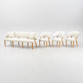 Carl Malmsten, a sofa and three armchairs, 'Lata Greven', second half of the 20th century.