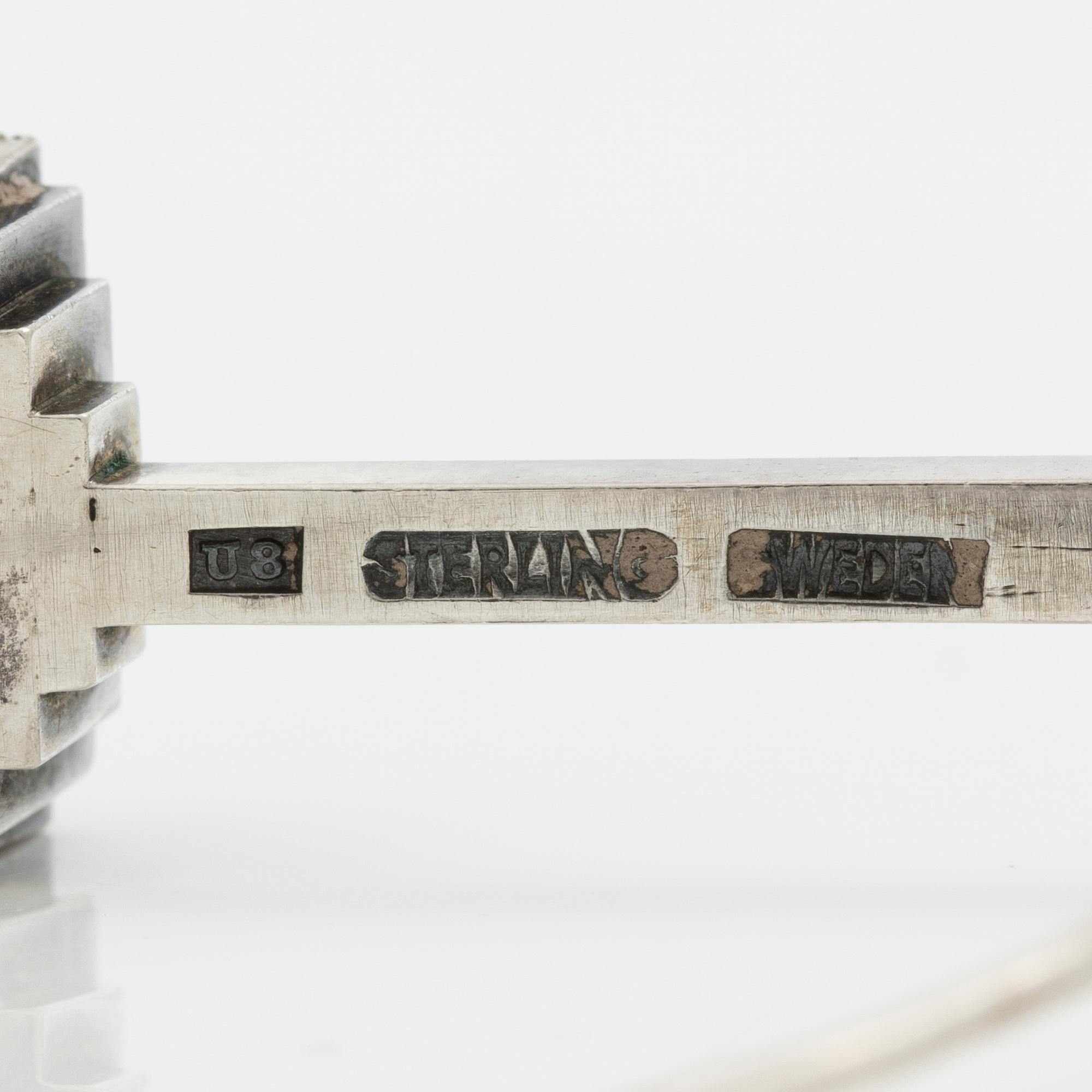 Wiwen Nilsson, Brooch, sterling silver with faceted rock crystal, Lund 1946.