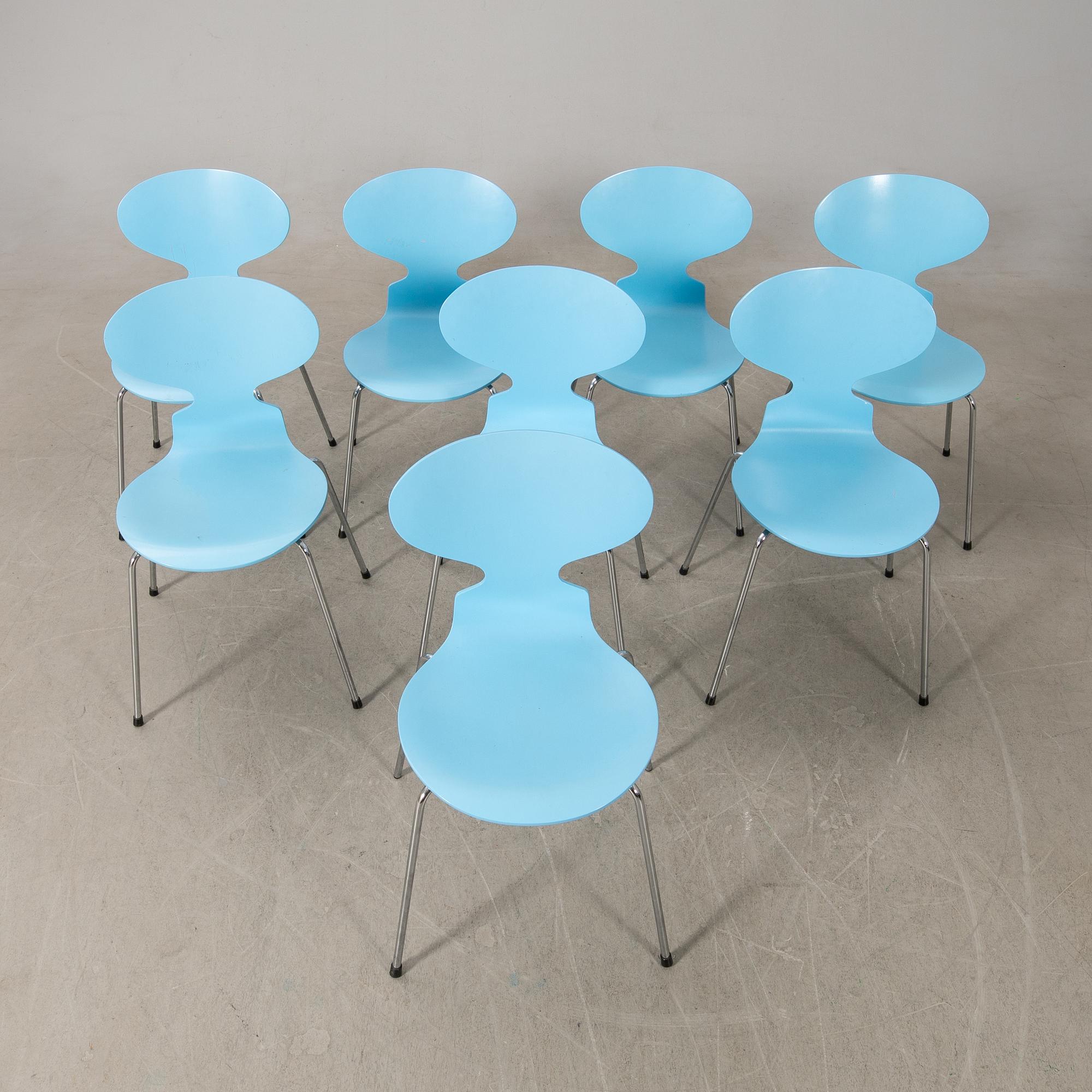 Arne Jacobsen,  stolar 8 st, "Myran", Fritz Hansen, 1993.
