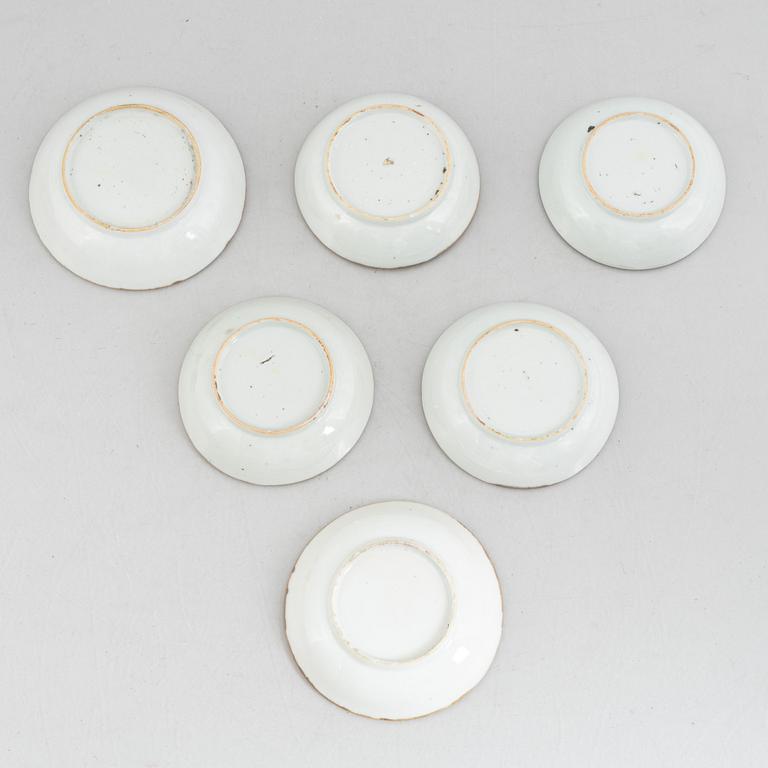 Six café au lait cups with sauces, China, Qianlong (1736-95).