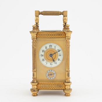 A brass carriage clock, Duverdrey & Bloquel, France, around the year 1900.