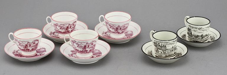 KAFFEKOPPAR, 2 + 4 st, porslin, 1800-tal.