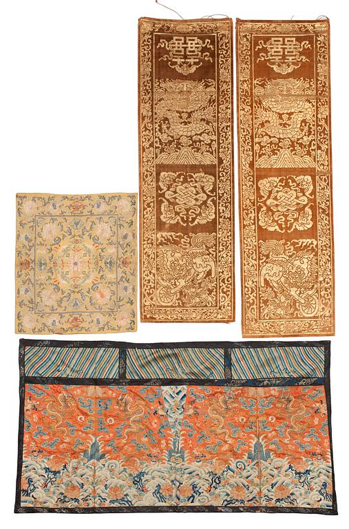 A set of four silk embroideries, Qing dynasty.