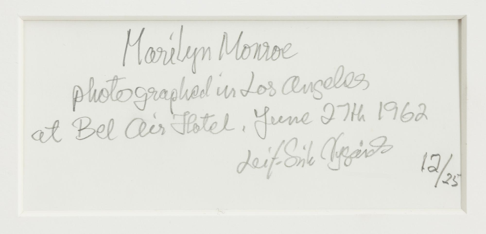 Lars-Erik Nygårds, "Marilyn Monroe photographed in Los Angeles at Bel Air Hotel, June 27th 1962".