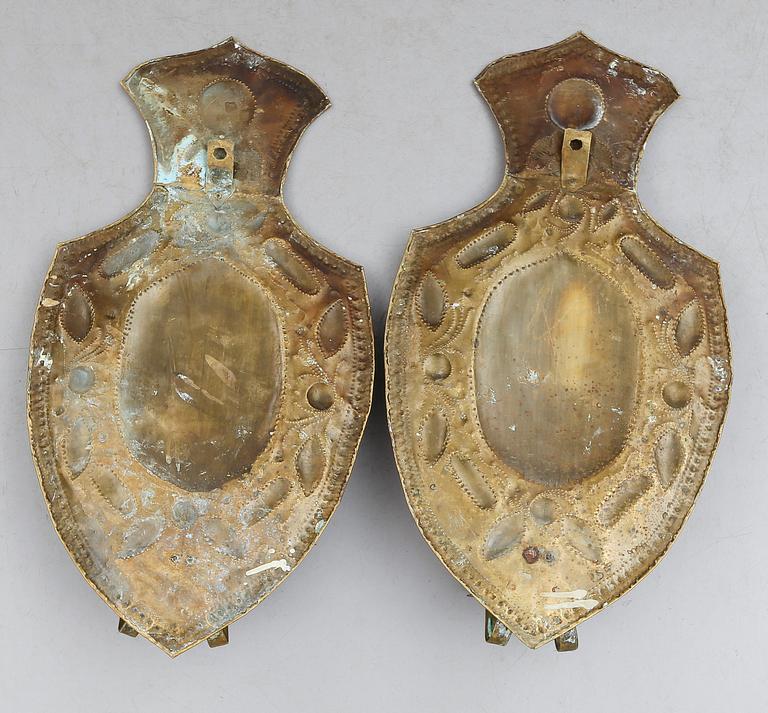 VÄGGPLÅTAR, 1 par, mässing, 1700-/1800-tal.