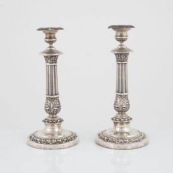 Gustaf Möllenborg, ljusstakar, ett par, silver, senempire, Stockholm 1837.