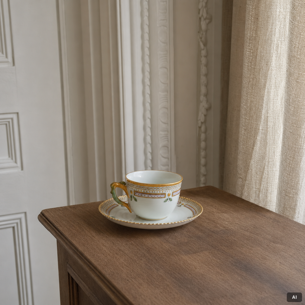 Royal Copenhagen, Kaffekoppar med fat, 4 st, porslin, "Flora Danica", Royal Copenhagen, Danmark, 1957.