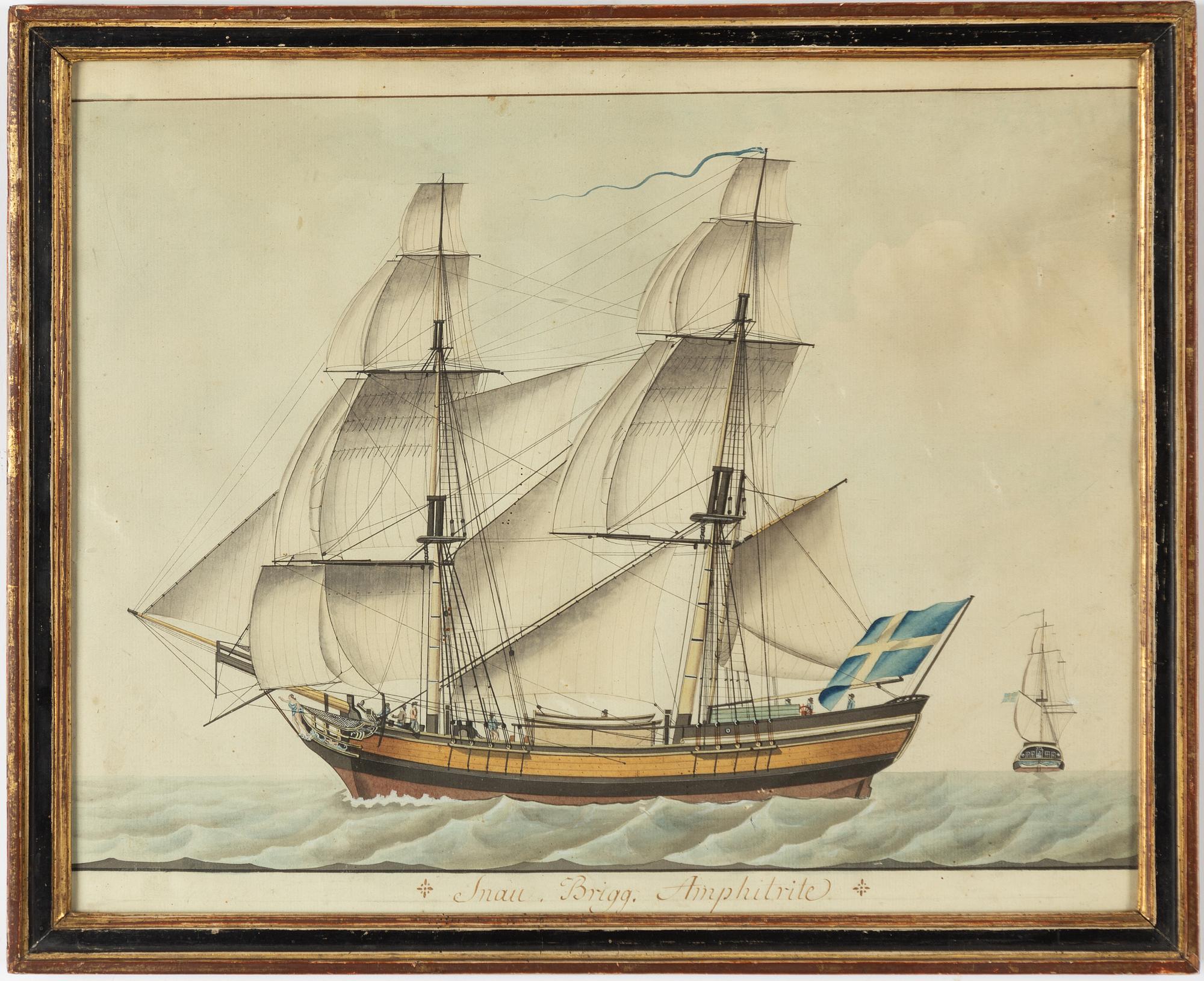 Skeppsporträtt, "Snau Brigg Amphitrite", omkring 1800.