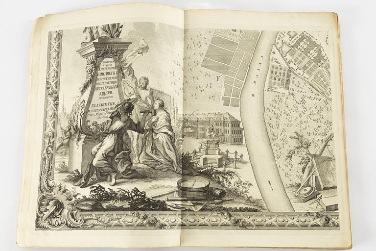 The rare Makhaev wall map of St. Petersburg, with other views and maps, 1753, 1741 and 1739.