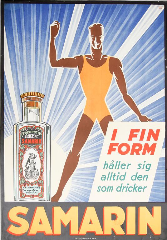 REKLAMAFFISCH, litografiskt tryck, "Samarin", Wiborgh, 1930-tal.