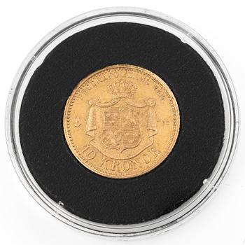 Gold coin, Sweden, Oscar II, 10 kronor, 1874.