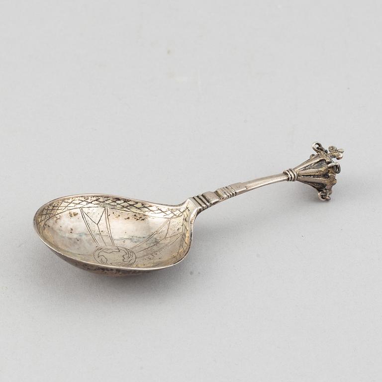 A Swedish silver spoon, mark of Hans Wiggman, Kalmar (1712-61).