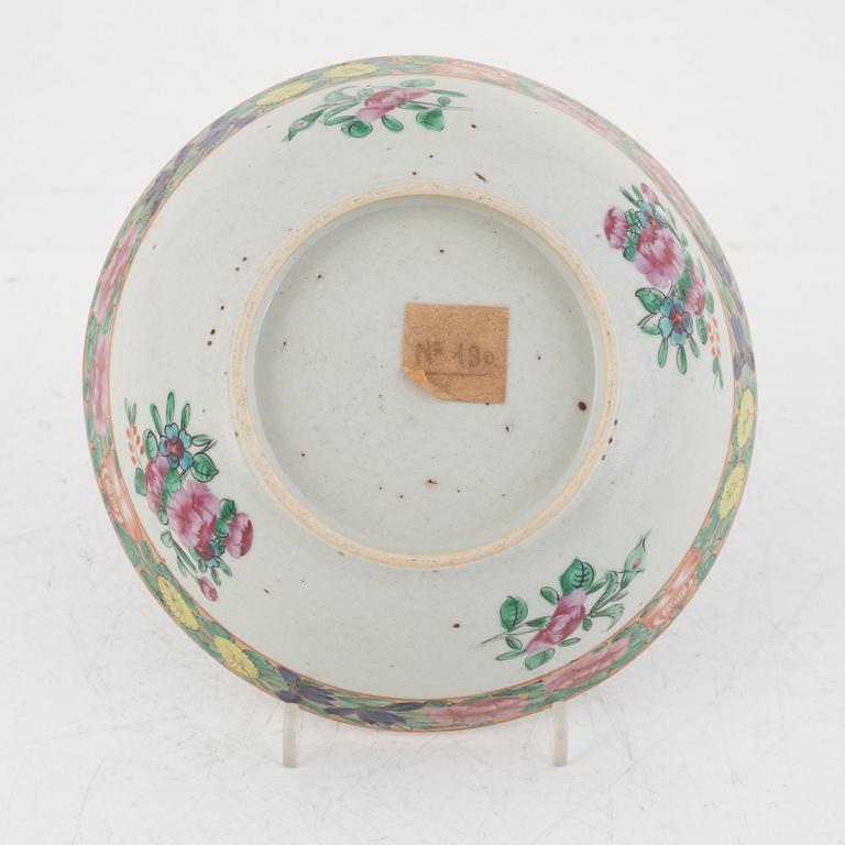 A Chinese bowl, two plates and three dishes, 18th century and later.