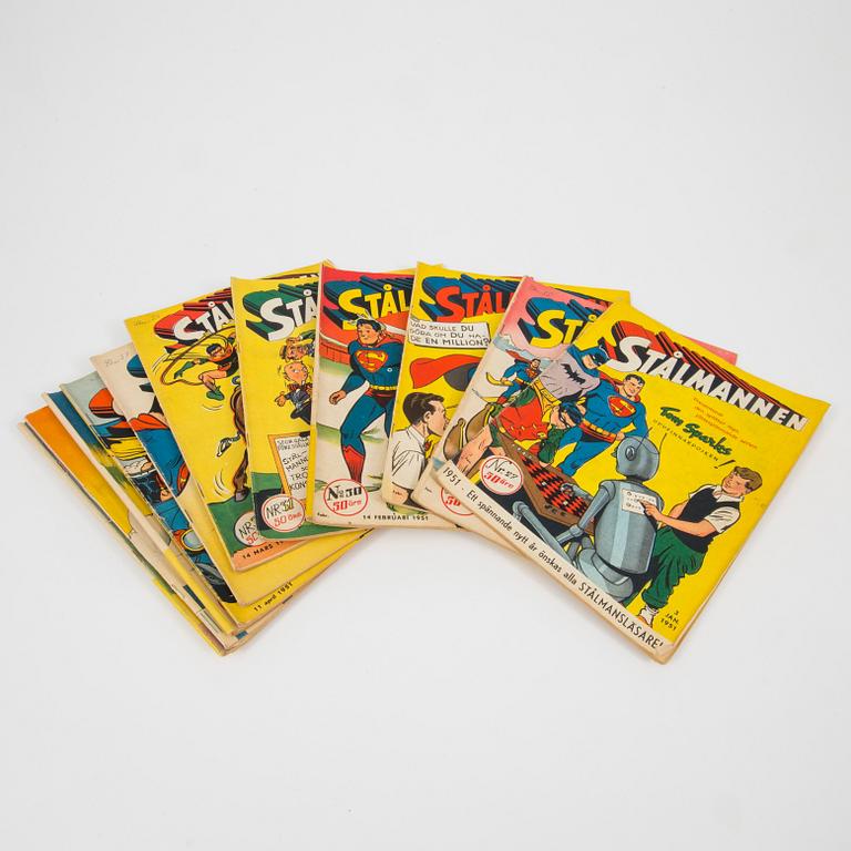 STÅLMANNEN, serietidningar, kompletta årgångar 1950-1953.
