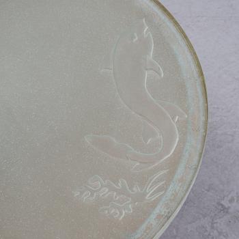 Bo Notini, a Swedish Modern elm veneered and etched glass coffee table from Glössner & Co, 1940's.