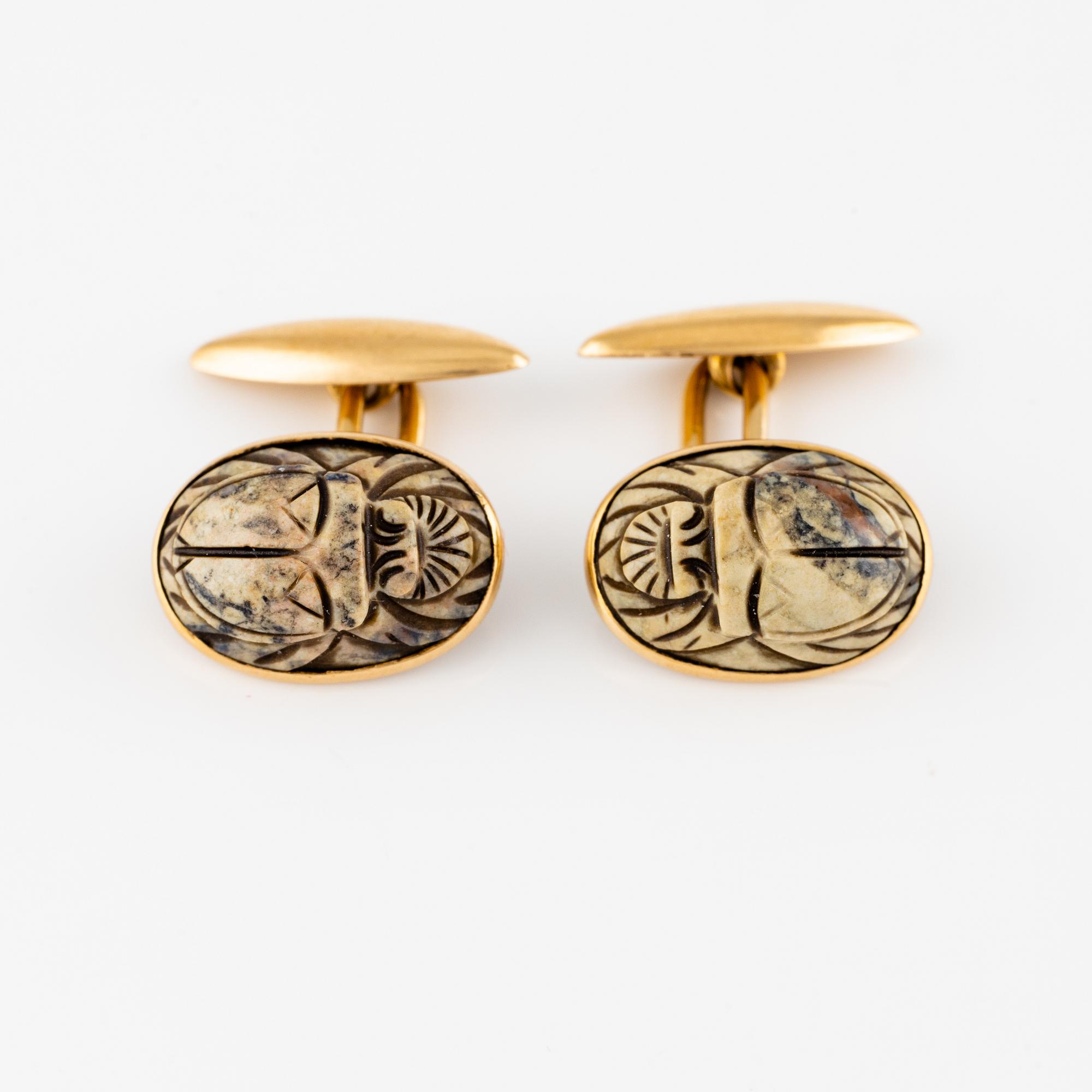 Cufflinks, a pair, gold with scarabs.