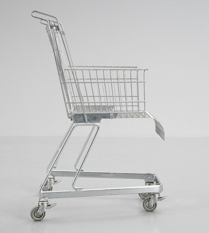 A Frank Schriener 'Consumer's Rest'  galvanized steel wire shopping cart chair, model 2, Stiletto Studios,