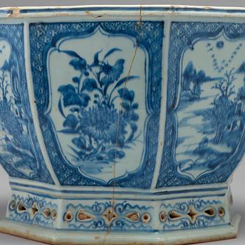 Two blue and white flower pots, Qing dynasty, Qianlong (1736-95).