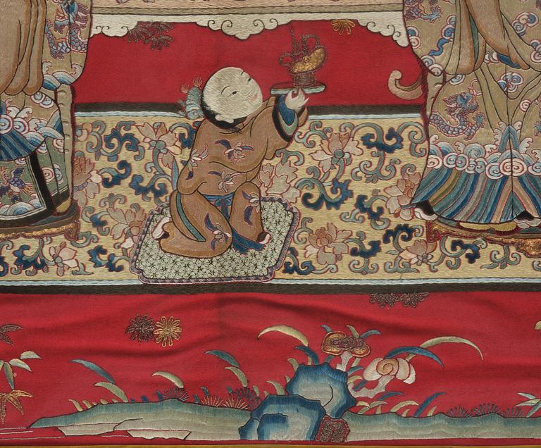 Panel, sidenbroderi. Qingdynastin, 1800-tal.