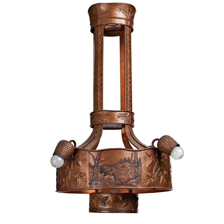 Georg Ringström, an Art Nouveau copper ceiling light, Sweden 1916.