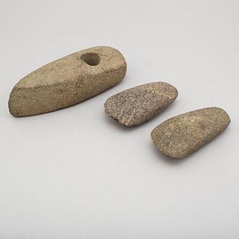 3 neolithic green stone axes.