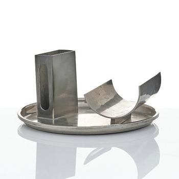 Ystad-Metall, a pair of candlesticks and a tray, 1938-42.