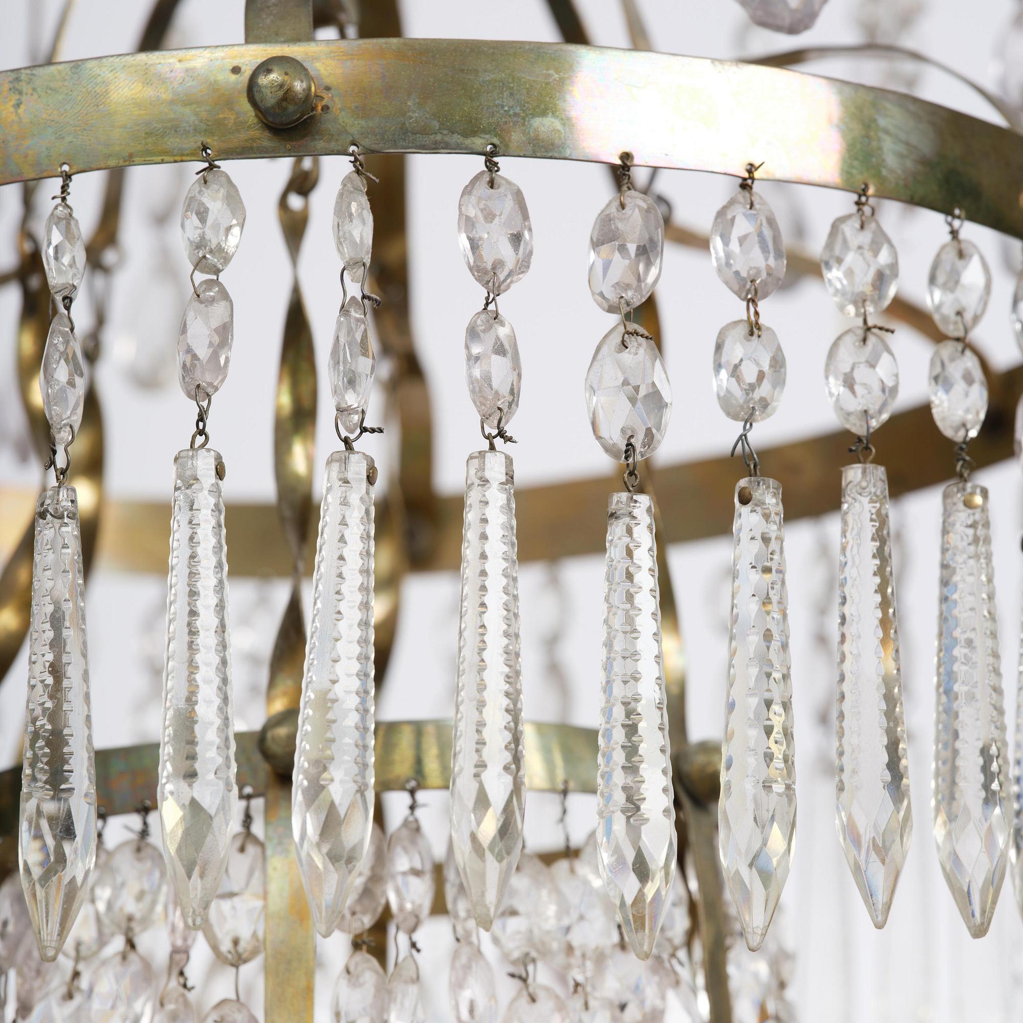 A Swedish late Empire gilt-brass and cut-glass seven-light chandelier, 1820's/30's.