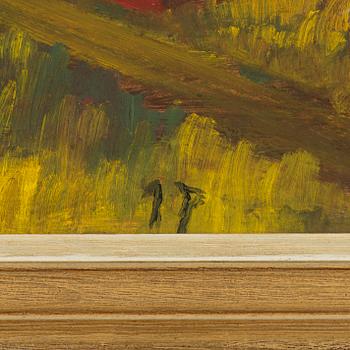 Primus Mortimer Pettersson, olja på pannå, signerad med pseudonym.