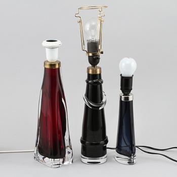 BORDSLAMPOR, 3 st, Carl Fagerlund, Orrefors, 1900-talets andra hälft.